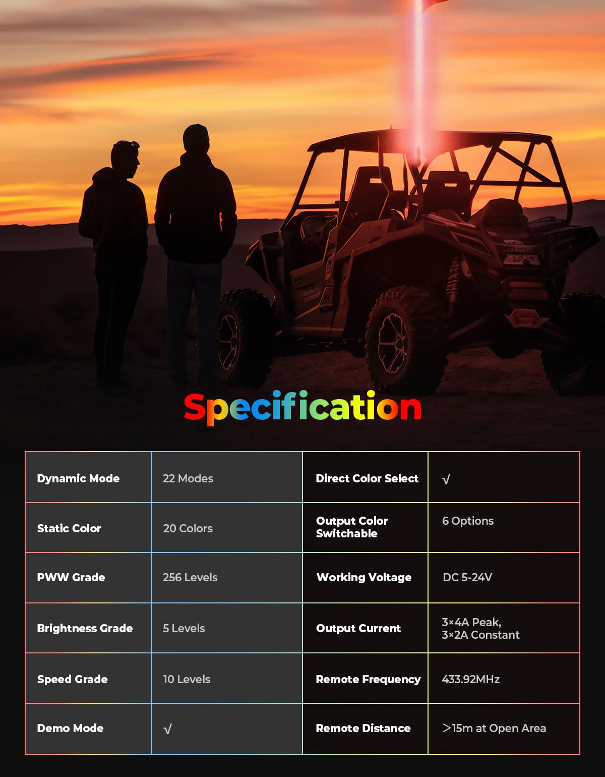 Kemimoto LED Whip Light 5FT RGB for ATV UTV RZR