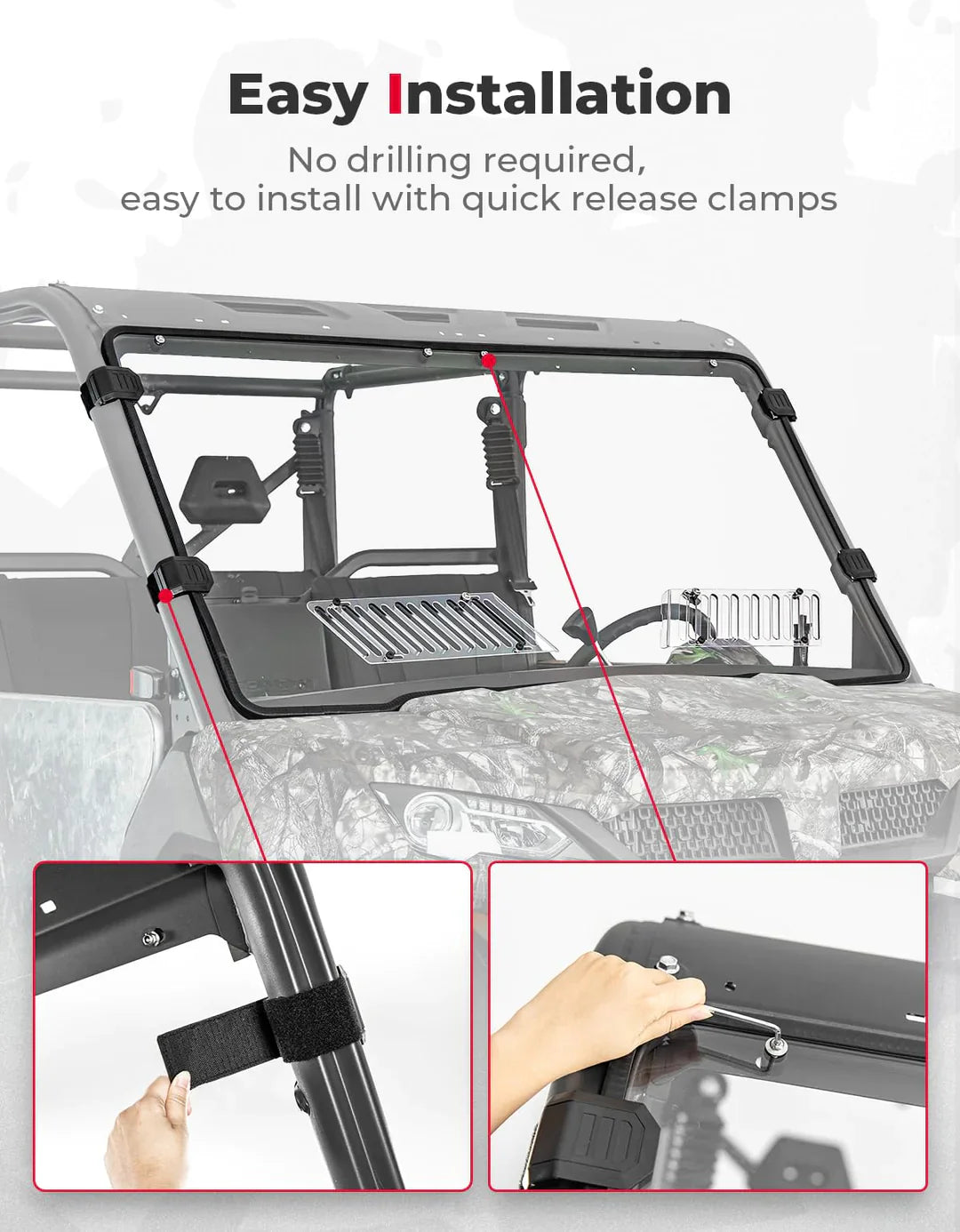 Kemimoto Sliding Vented Rear & Front Windshield for CFMOTO UFORCE 1000
