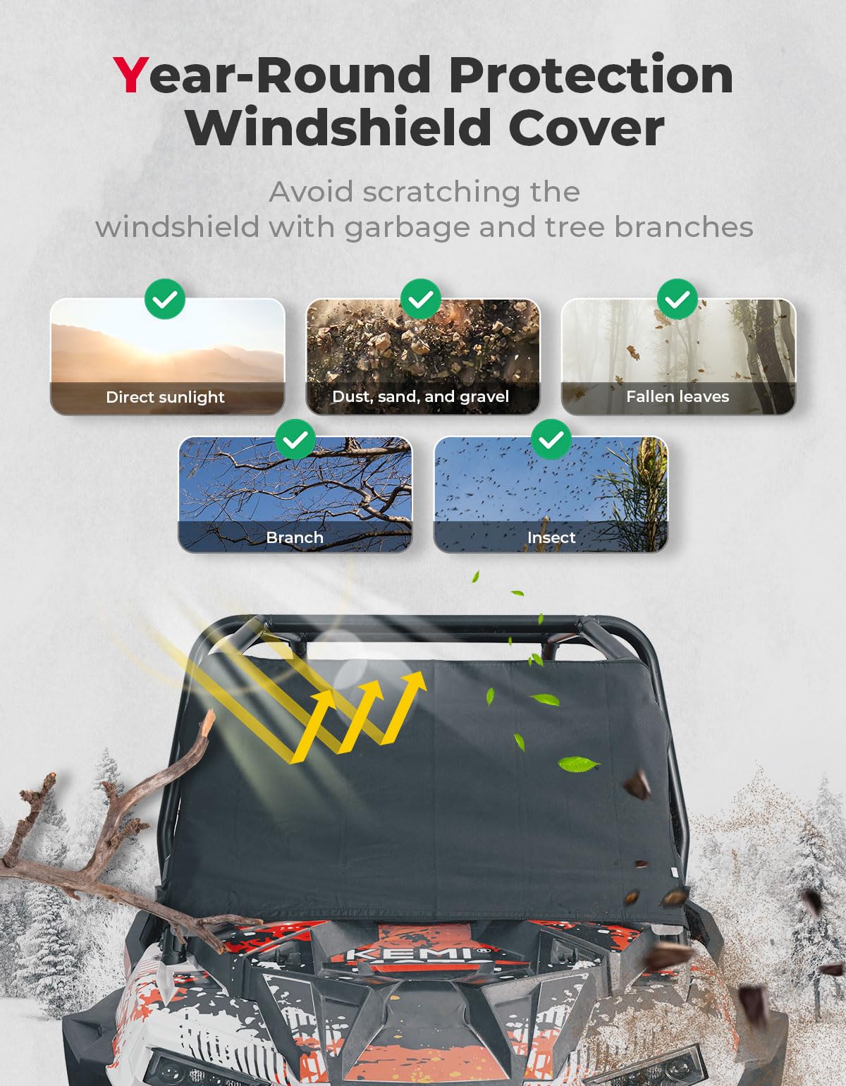 Kemimoto Windshield Cover for Polaris RZR XP 1000 Turbo