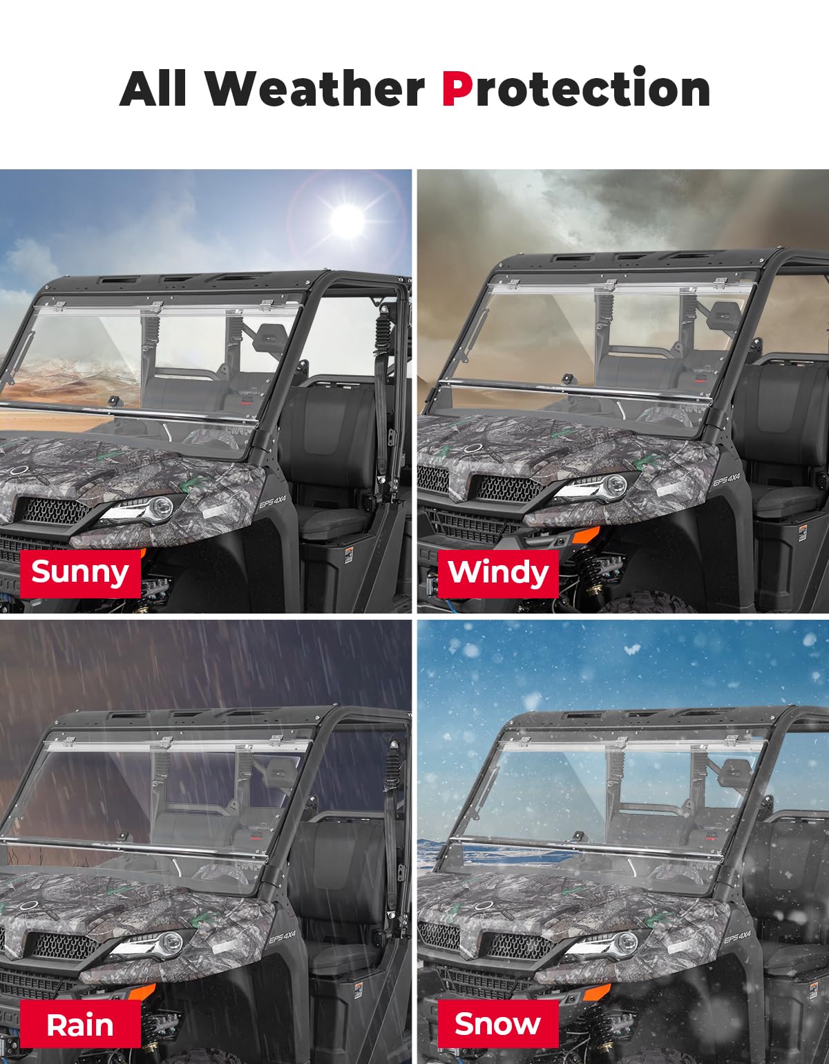 Kemimoto 2-IN-1 Flip Windshield for CFMOTO UForce 1000/1000XL