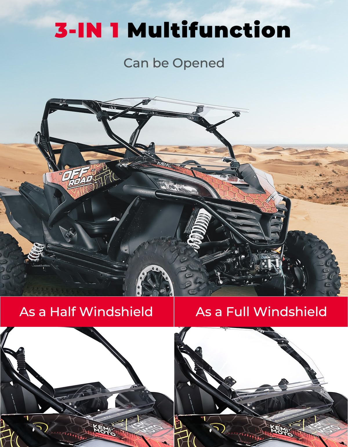 Kemimoto 3-in-1 Folding Half Flip Windshield for CFMOTO ZForce 950