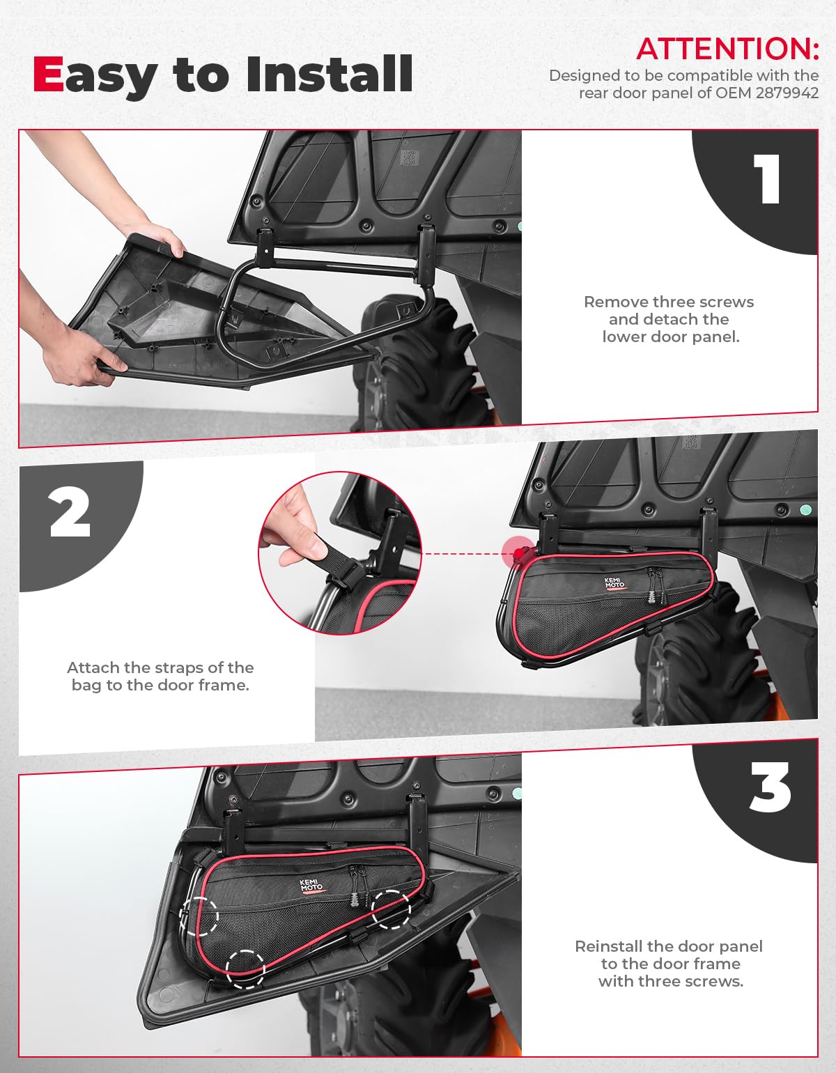 Kemimoto Rear Door Bags 1680D Oxford Fabric for Polaris RZR