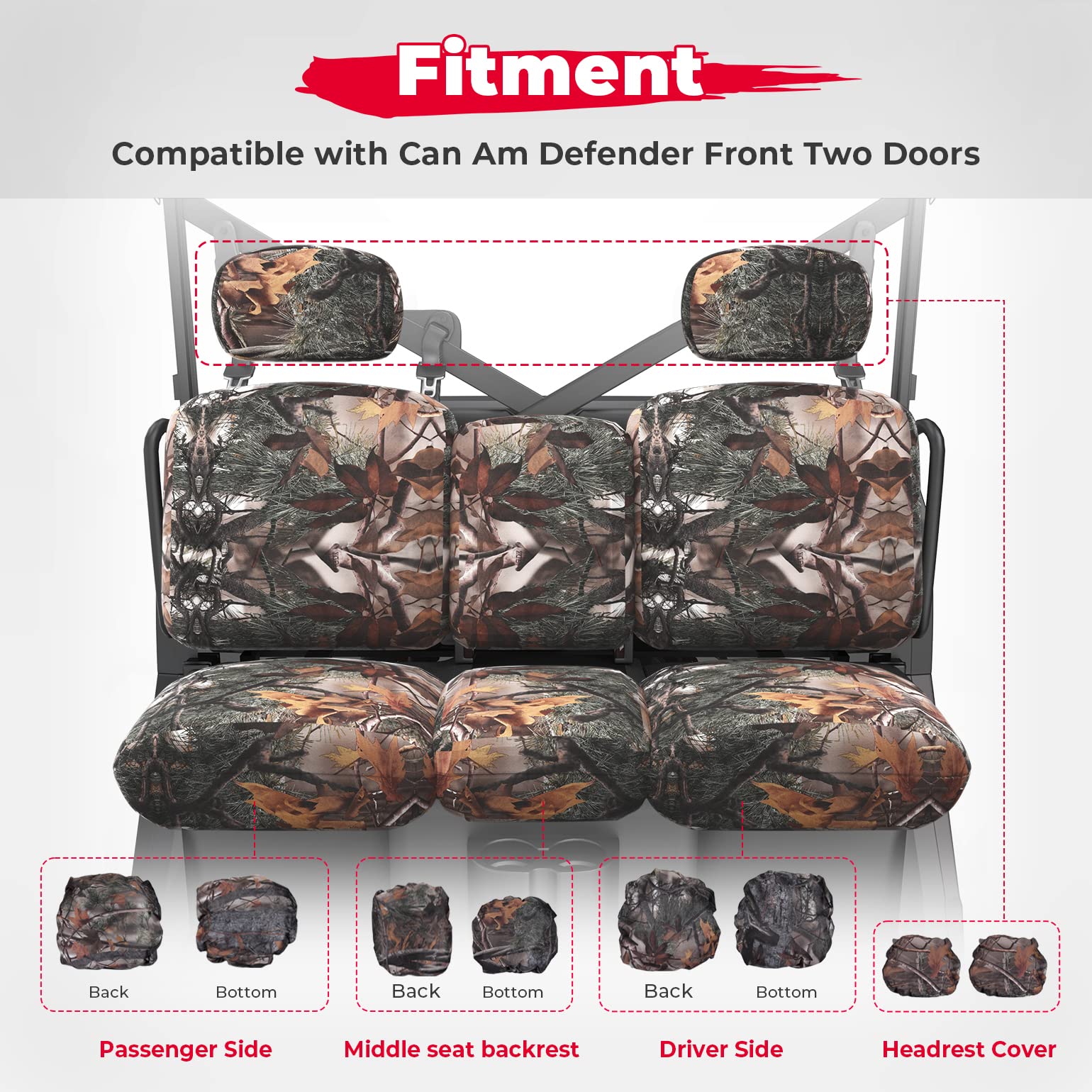 Kemimoto Camouflage UTV Seat Cover for Can-Am Defender