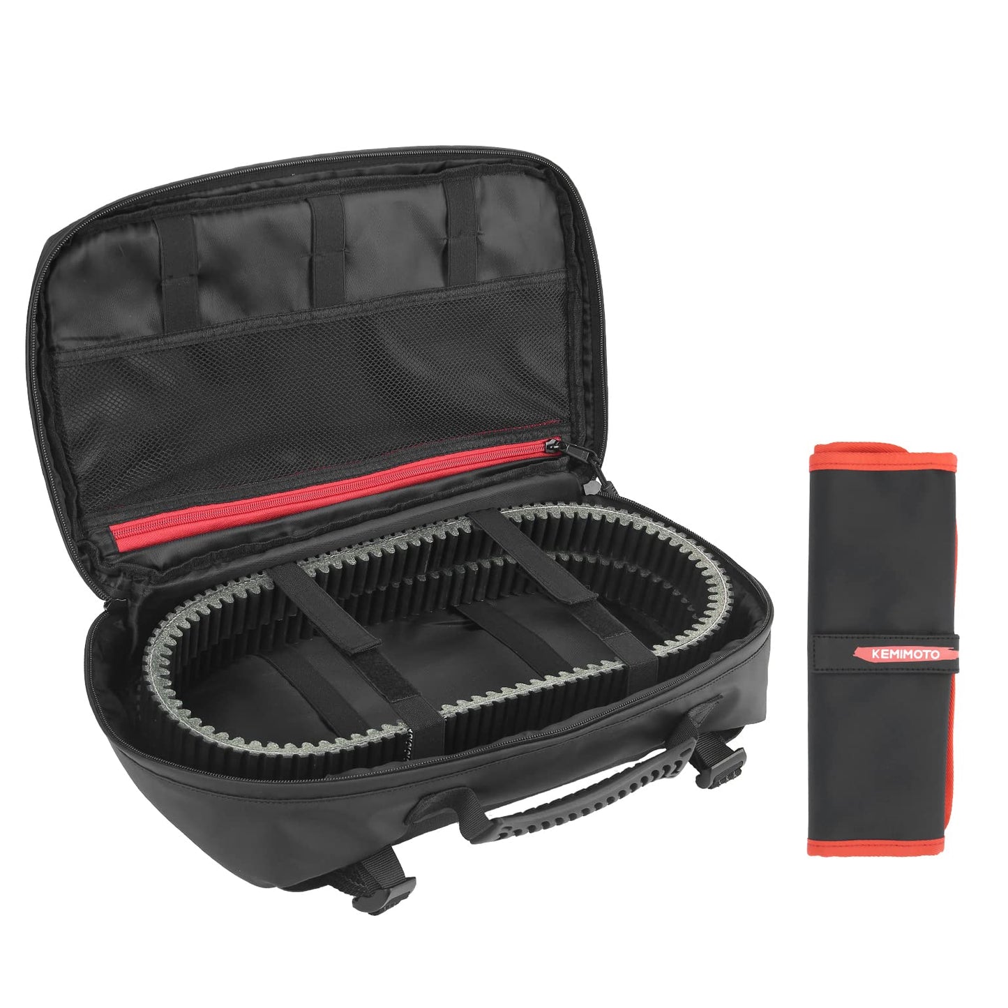 Kemimoto UTV/ATV Belt Storage Bag with Tool Roll for Can‑Am, Polaris