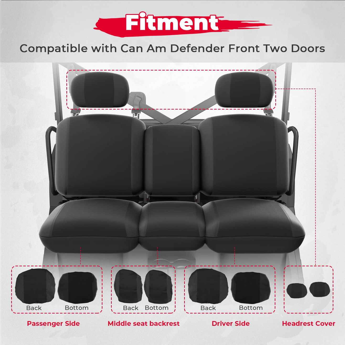 Kemimoto UTV Seat Cover for Can Am Defender HD5|7|8|9|10