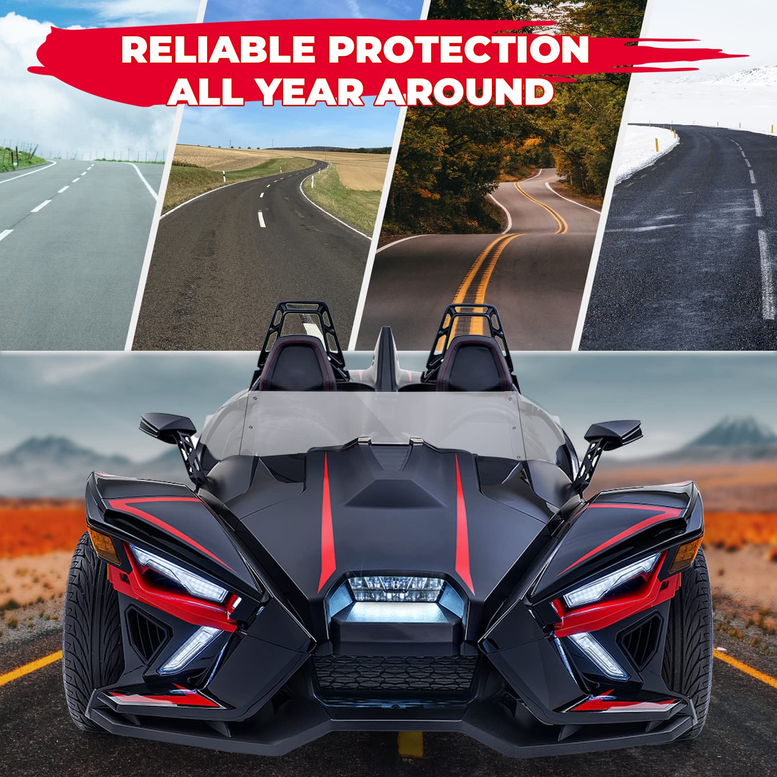 Kemimoto Full Cover and Windshield Deflector for Polaris Slingshot