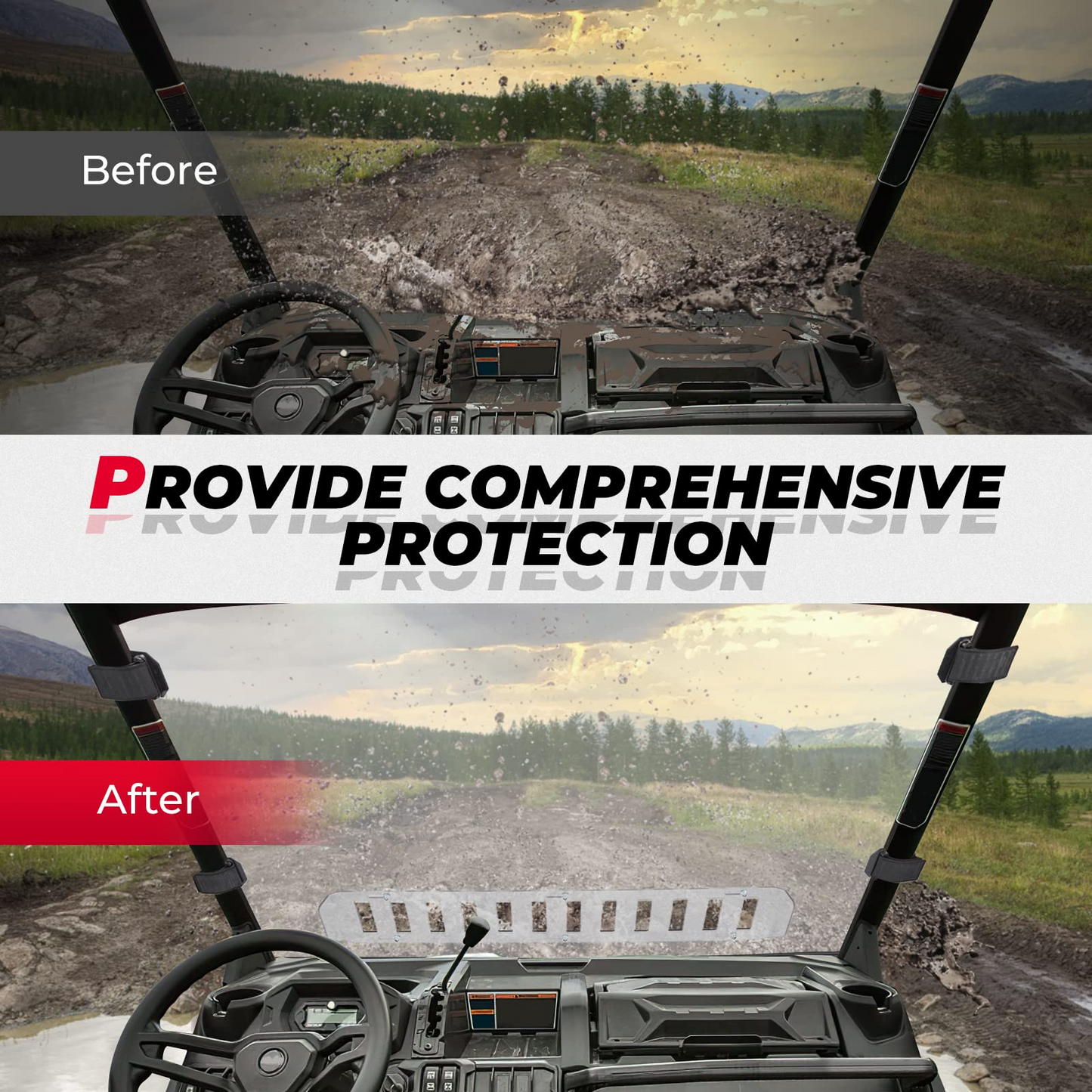 Kemimoto Rear & Front Vented Full Windshield for Can‑Am Defender