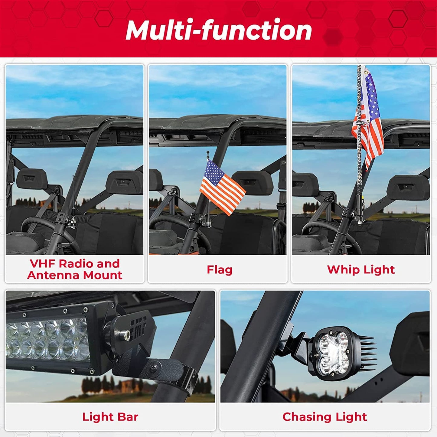 KEMIMOTO Heavy-Duty Aluminum Flag & Whip Light Mount Pro-fit Cage