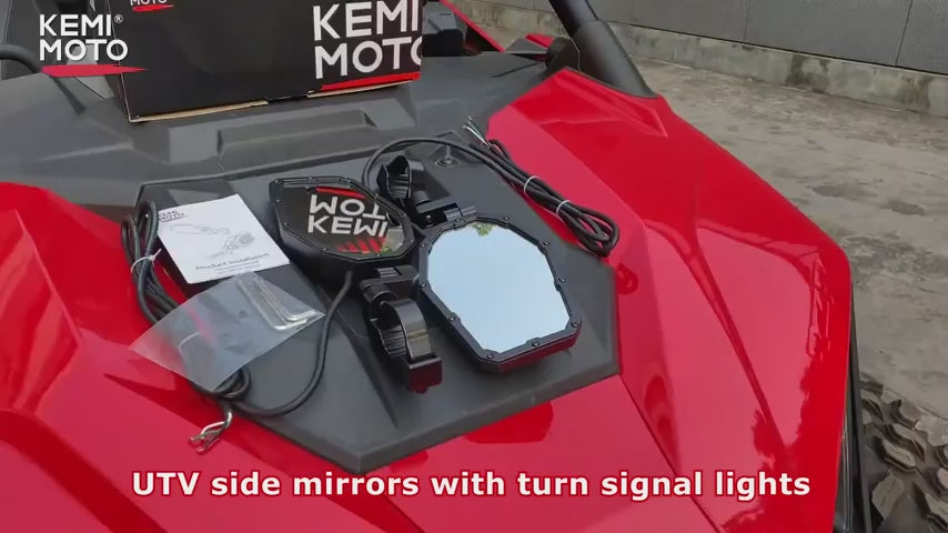 Kemimoto Side Mirrors LED Turn Lights 1.6"-2" Roll Bar