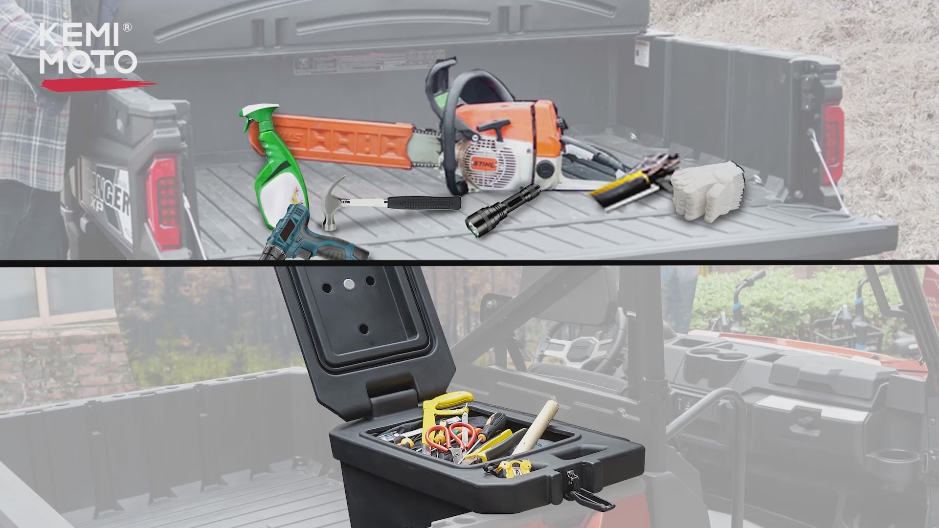 KEMIMOTO 45L Waterproof Cargo Box Passenger Side for Polaris Ranger