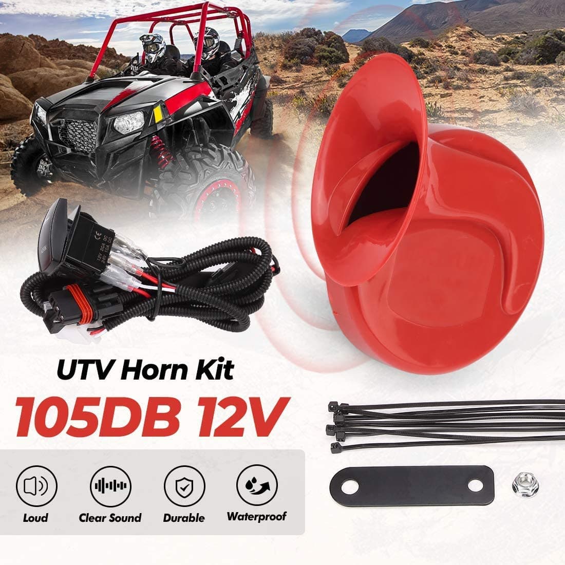 Kemimoto UTV Horn Kit 12V With Rocker Switch