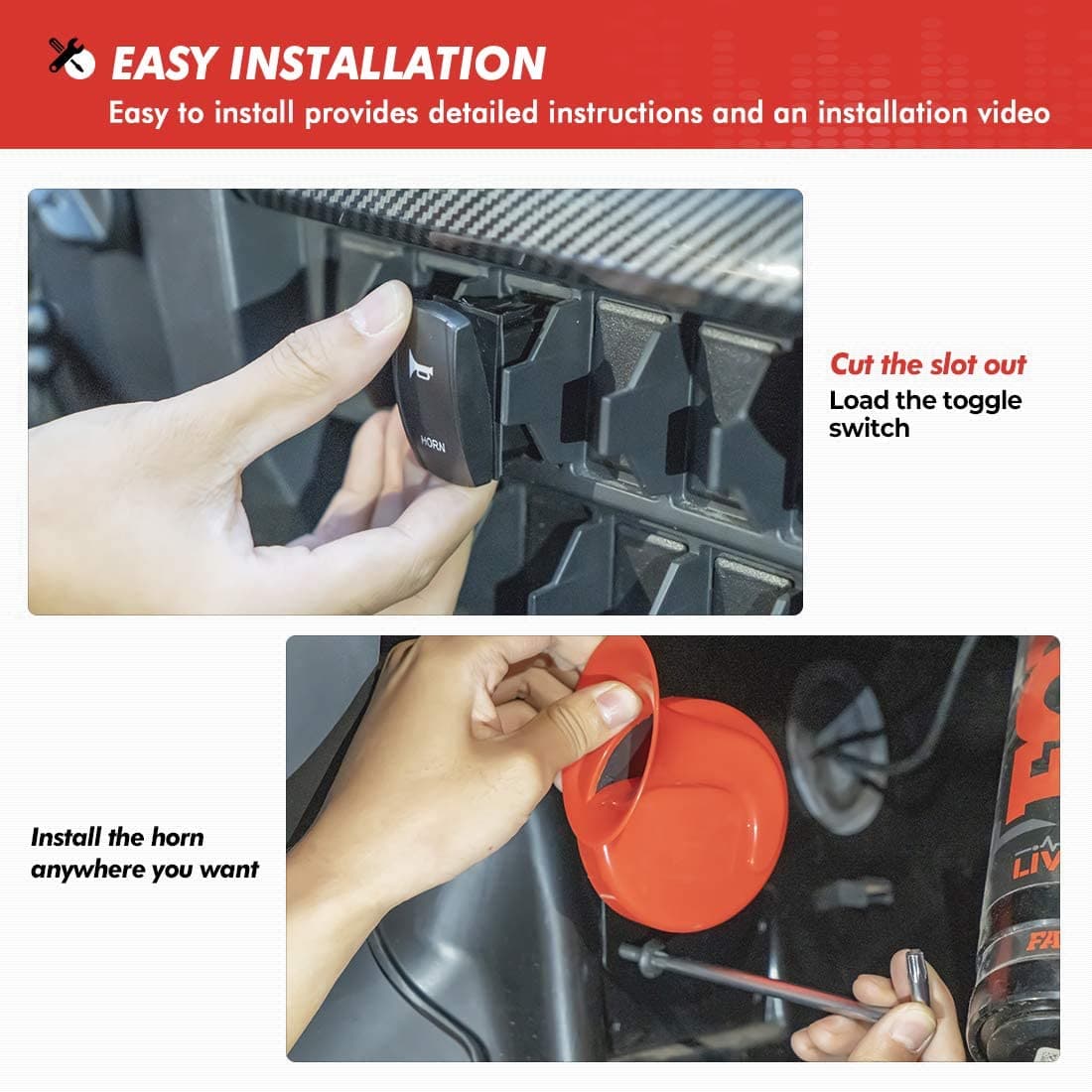 Kemimoto UTV Horn Kit 12V With Rocker Switch