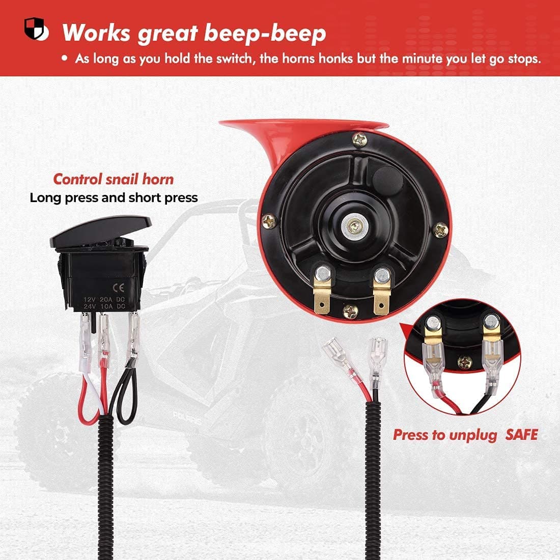 Kemimoto UTV Horn Kit 12V With Rocker Switch