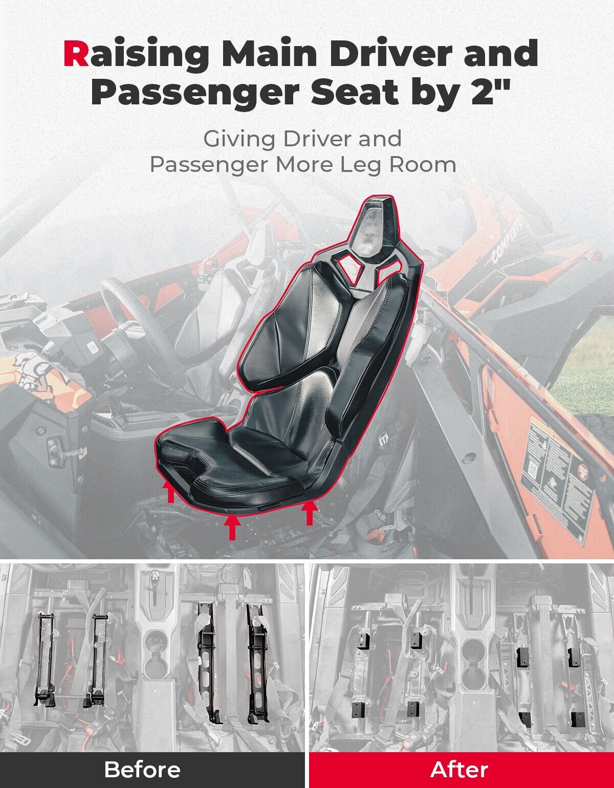 Kemimoto 8PCS Seat Riser 2'' Lift Kit for Polaris RZR