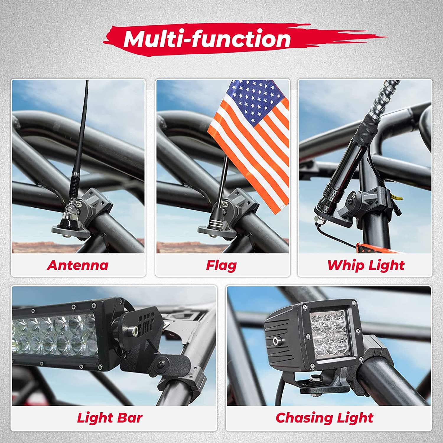 Kemimoto UTV Flag Whip Light Mount Universal Fit 1pc