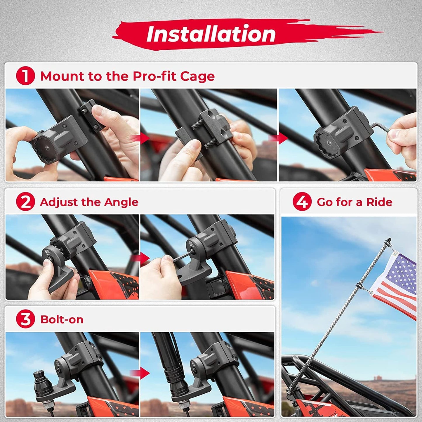 Kemimoto UTV Flag Whip Light Mount Universal Fit 1pc