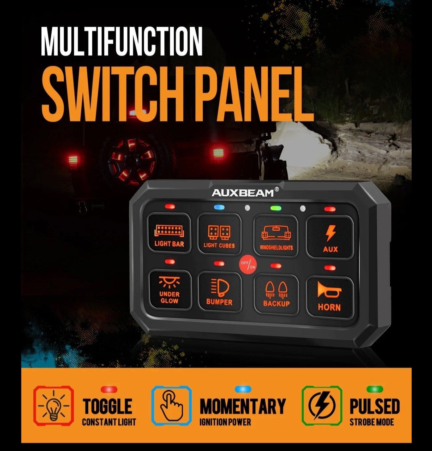 RA80 XL - Large 8 Gang RGB Switch Panel by Auxbeam