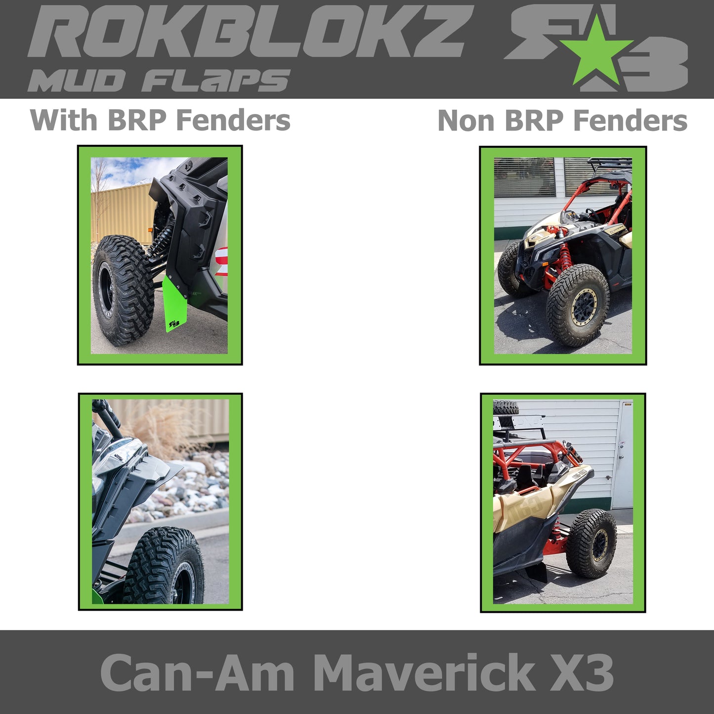 CAN-AM MAVERICK X3, X DS, X RS 2017+ Mud Flaps REQUIRES BRP FENDER FLARES