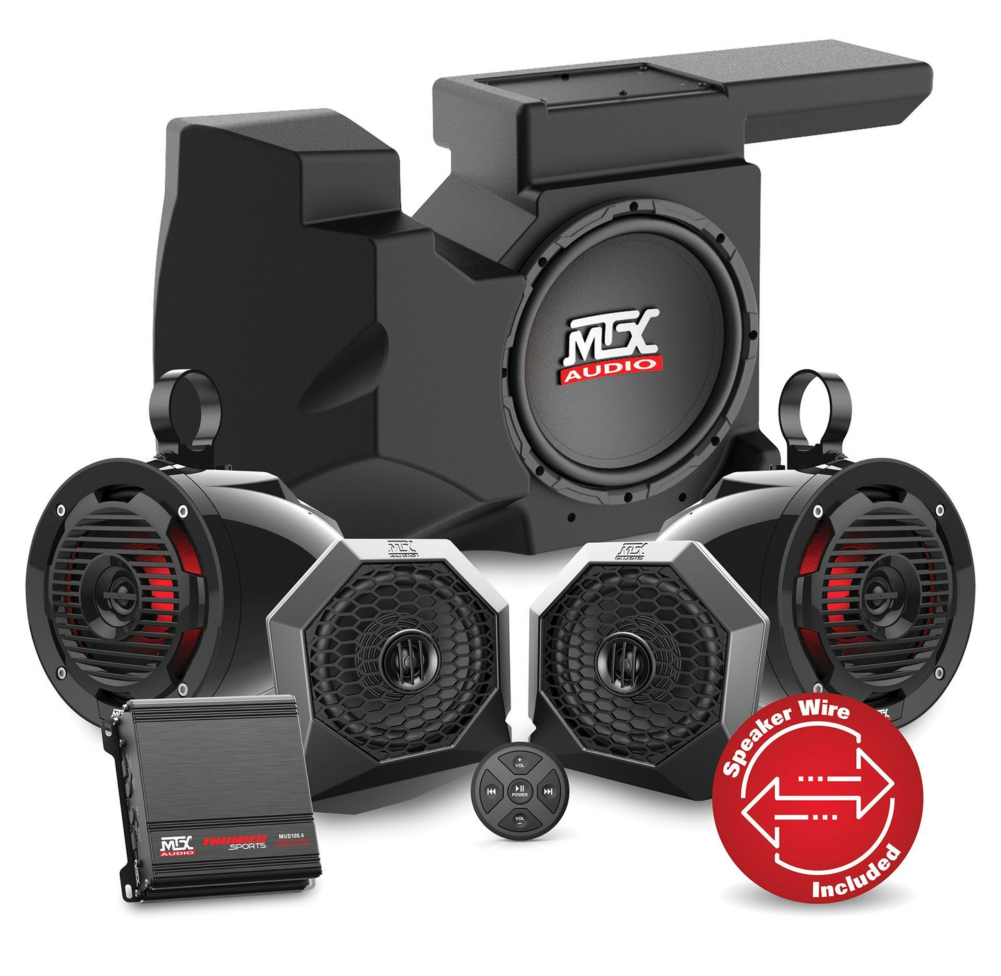 Polaris RZR Bluetooth Enabled Four Speaker, Dual Amplifier, and Single Subwoofer Audio System