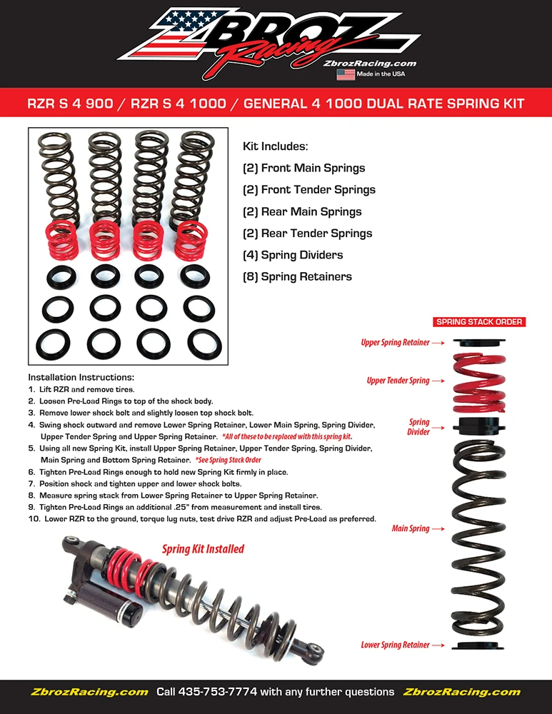 Polaris General 4 1000, RZR 4 900 And S 4 1000 Dual Rate Spring Kit For Fox 2.0 Podium QS3 Shocks