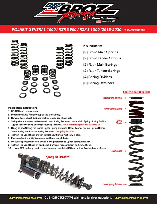 Polaris General And RZR S 1000 Spring Kit For Fox 2.0 Podium QS3 Shocks