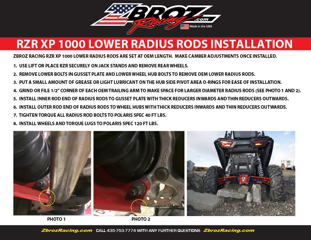 Polaris RZR XP 1000 And RS1 Lower Radius Rod Kit