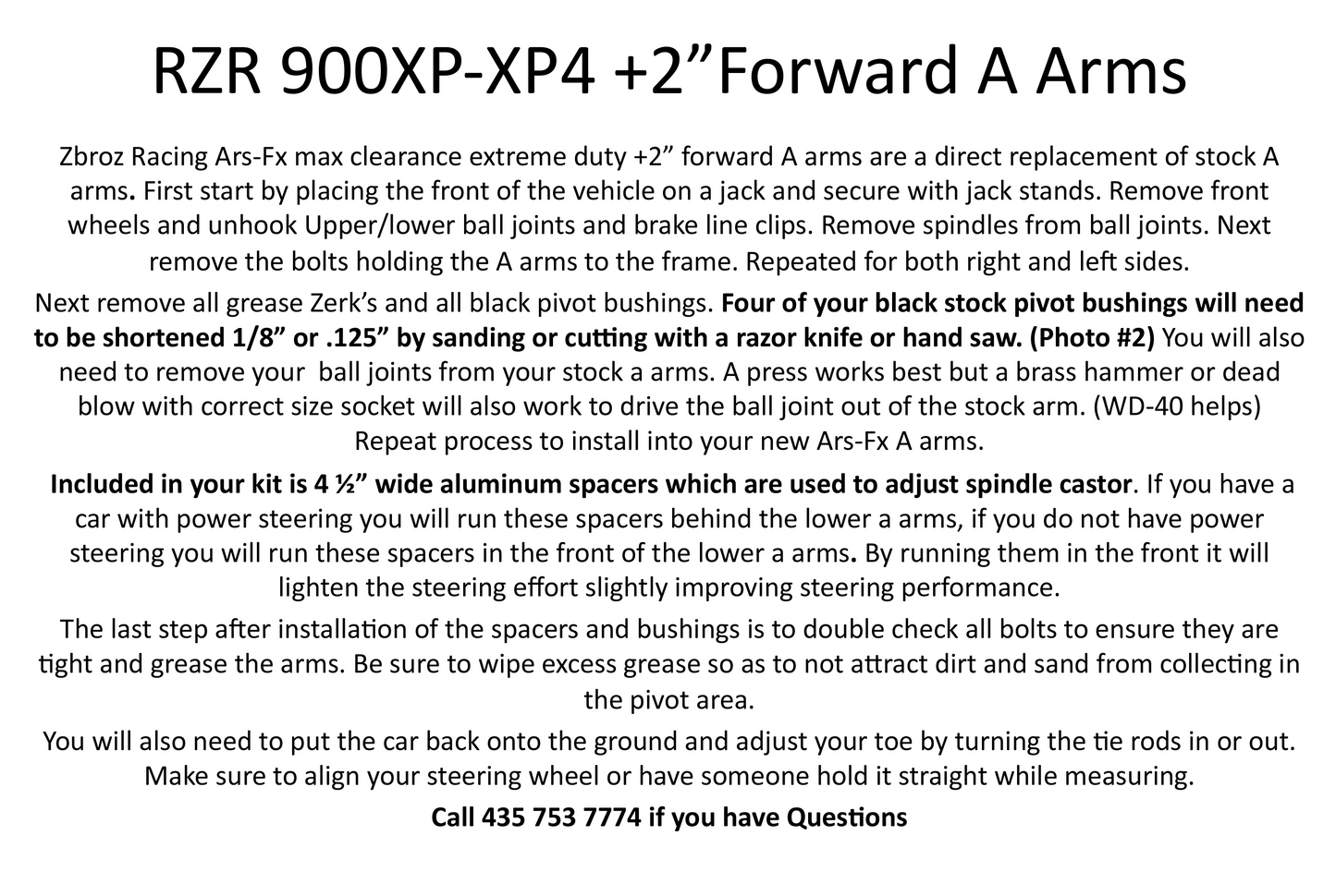 Polaris RZR XP 900 Forward A-Arm Kit (2011-2014)