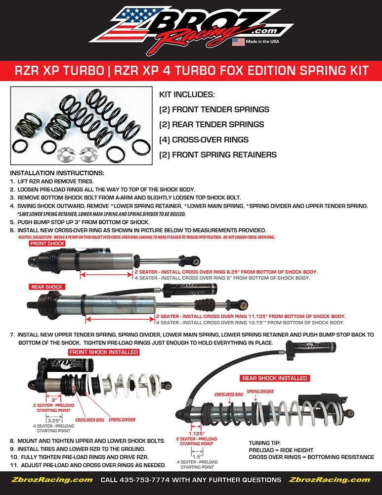 Polaris RZR XP Turbo Tender Spring Kit For Fox IBP Shocks