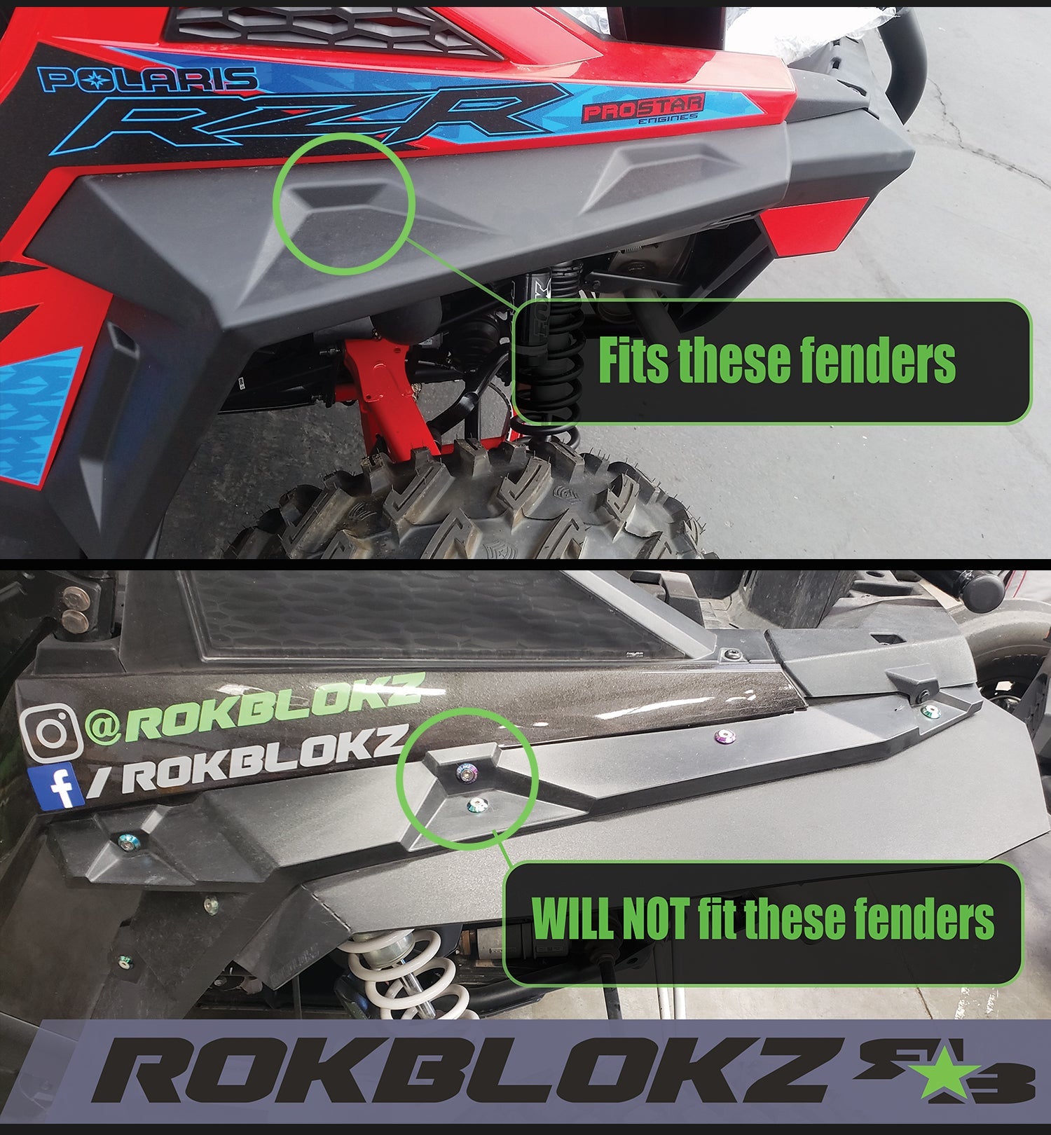 Polaris RZR S 900 & RZR S 1000 2015-2019 Mud Flaps / Fender Extensions, Front & Rear