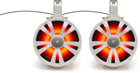 2 Pack White 8' Speakers One Amplified One Non Amplifie