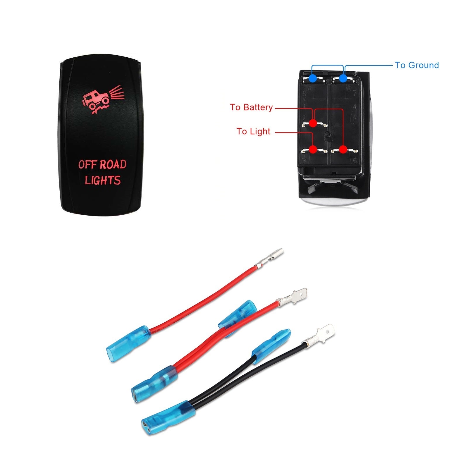 Off Road Lights Rocker Switch - Red, Green, Blue