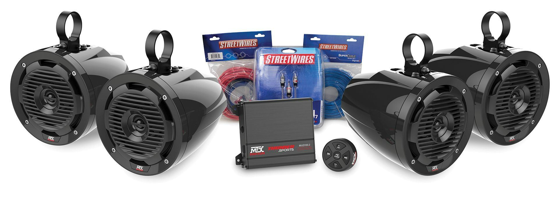 Universal Bluetooth Audio Package with Amplifier and 4 Roll Cage Speak