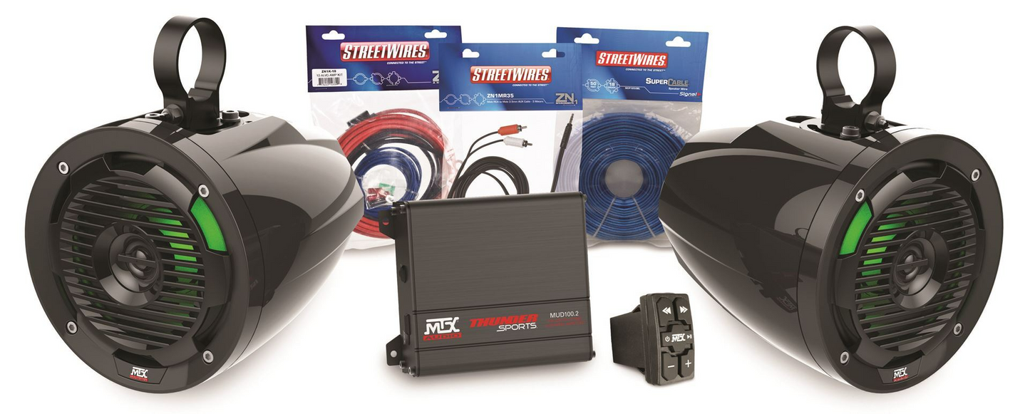 UTV Universal Bluetooth Switch Audio Package with Amplifier and 2 Roll Cage Speakers