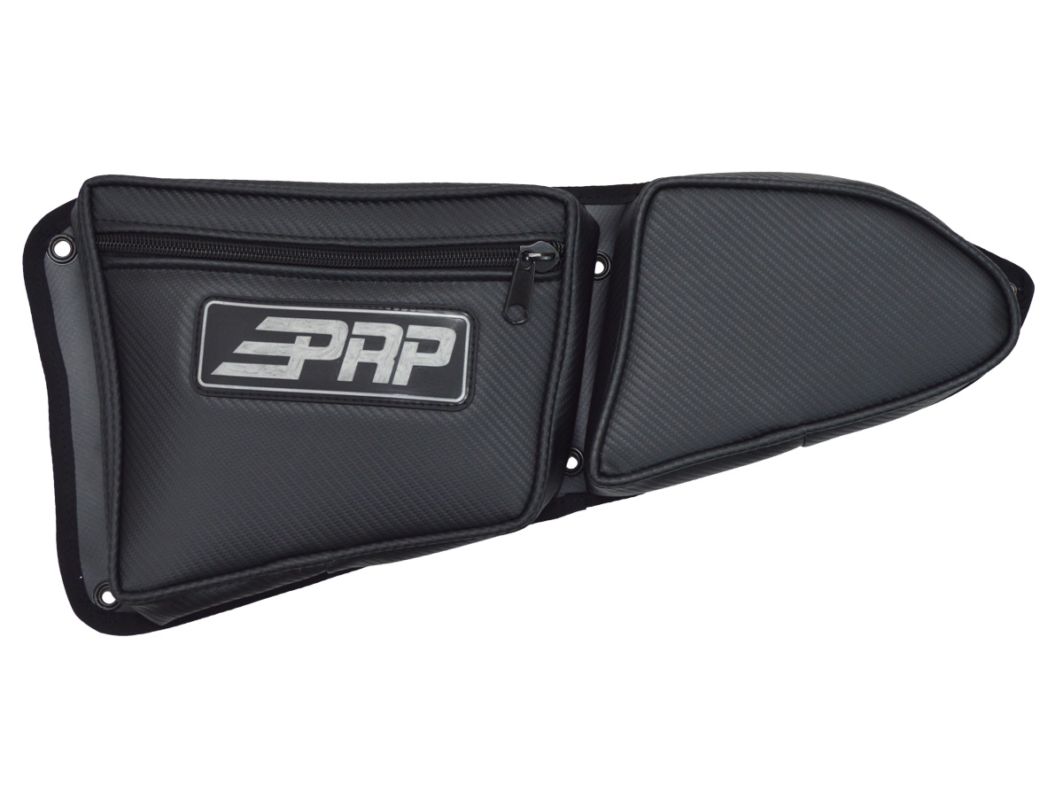 Polaris RZR PRP Stock Front Door Bags with Knee Pad - Black Carbon Fiber Vinyl (PAIR)